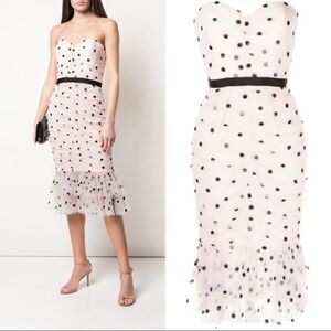 Marchesa White and Black Polka Dot Midi Dress nwt